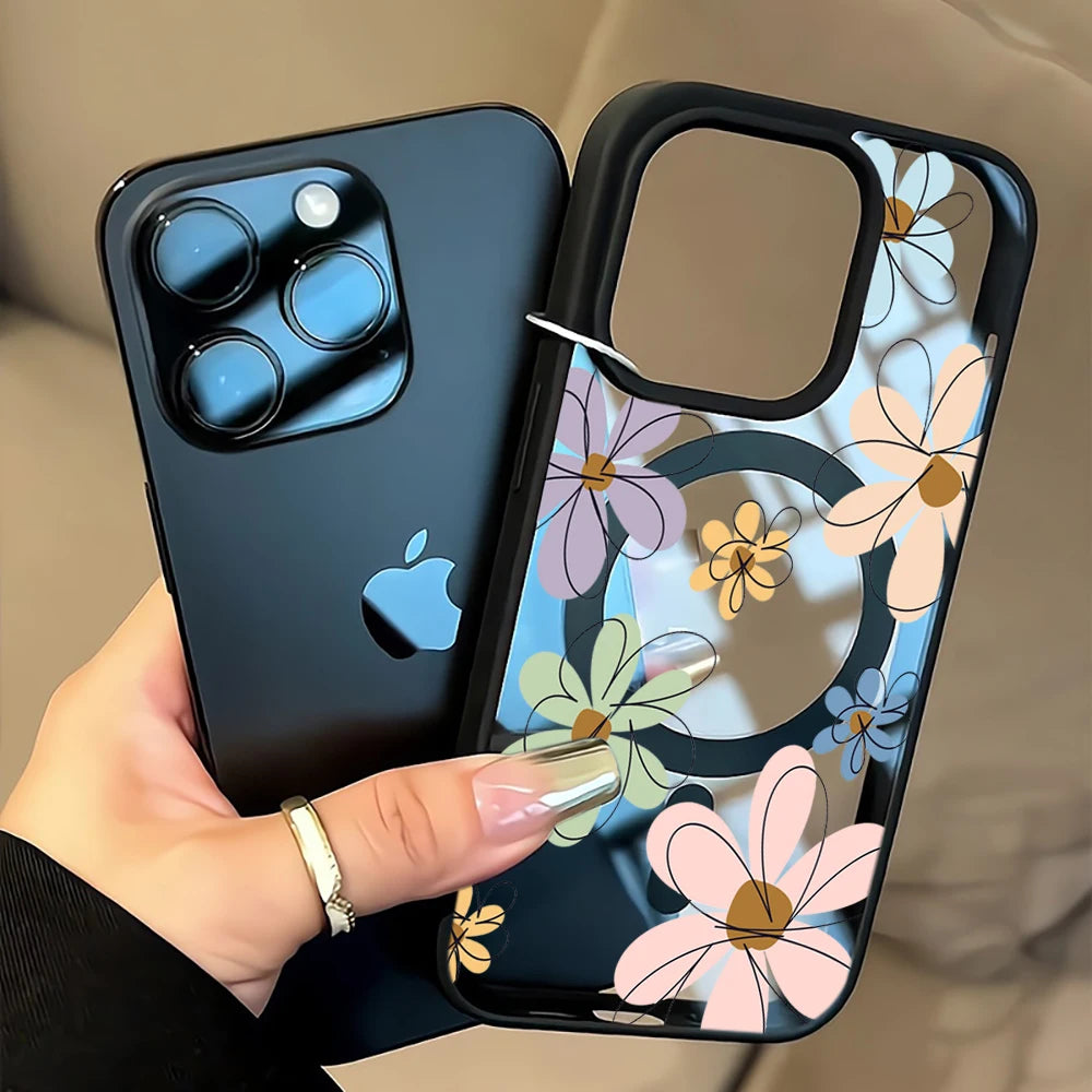 Blueberry Floral Clear Case  For iPhone 17 14 12 Pro Max 13 16 15 Plus 11 Cases For Magsafe Wireless Charing Shockproof Fundas