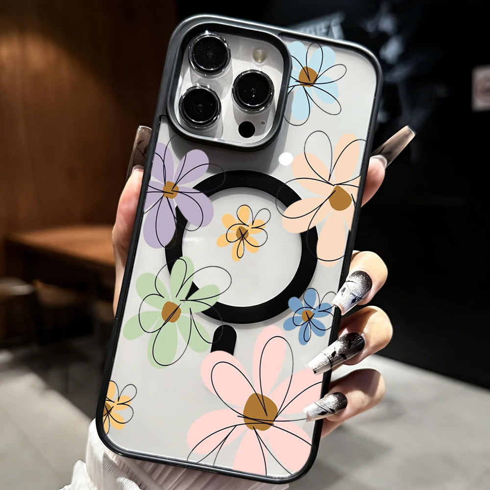 Blueberry Floral Clear Case  For iPhone 17 14 12 Pro Max 13 16 15 Plus 11 Cases For Magsafe Wireless Charing Shockproof Fundas