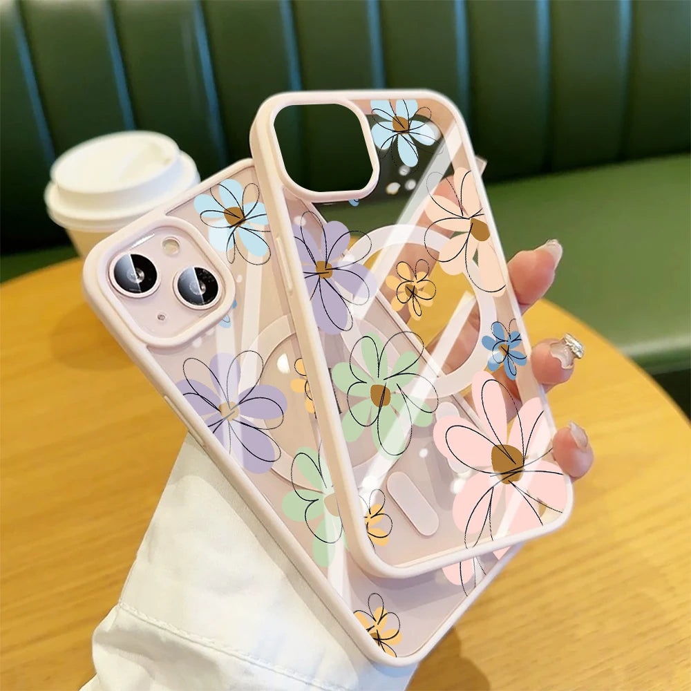 Blueberry Floral Clear Case  For iPhone 17 14 12 Pro Max 13 16 15 Plus 11 Cases For Magsafe Wireless Charing Shockproof Fundas