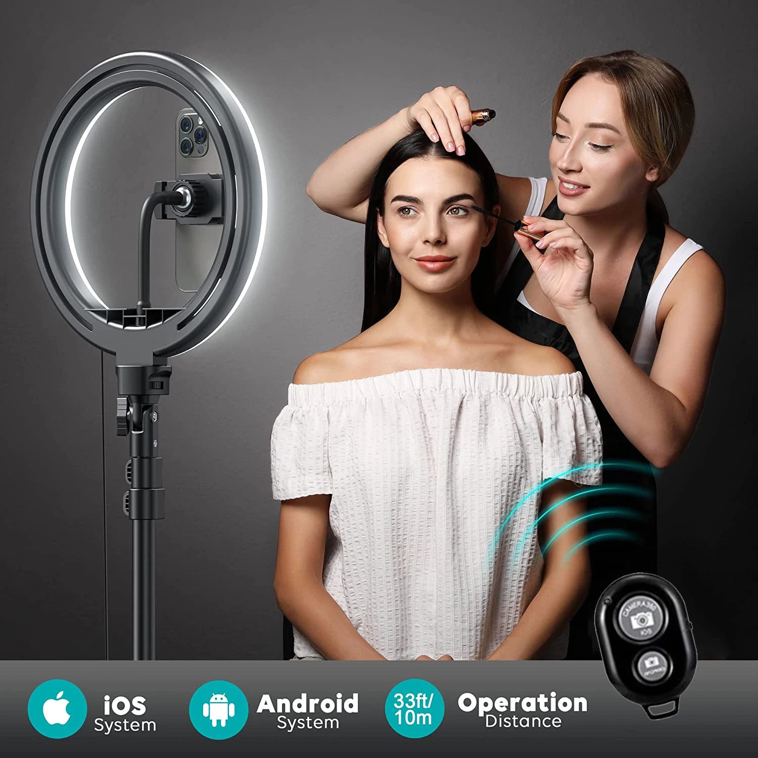 12’’Selfie Ring Light with Adjustable Tripod Stand & Phone Holder for Live Stream/Makeup,Dimmable LED Ringlight for Tiktok/Zoom